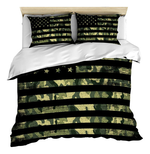 Juego De Cama De Camuflaje Rústico Con Bandera Americana, Ul