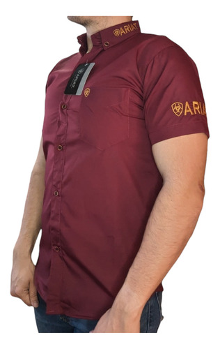 Camisa Manga Corta Estilo Ariat Bordada Para Hombre 