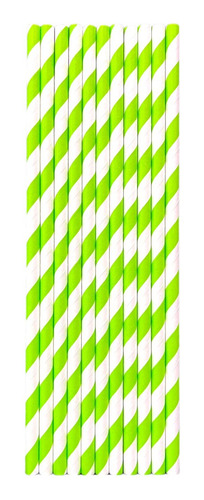 25 Popotes De Papel Con Diseño De Rayas Verde Con Blanco 