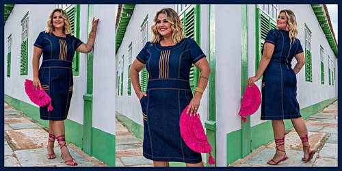 Vestido Moda Evangélico Jeans Elastano Plus Size Brittany