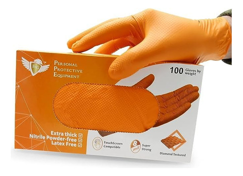 Guantes De Nitrilo Naranja - Desechables Sin Látex - 8...