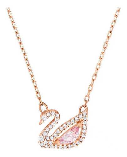 Collar De Cisne Pequeño De Oro Rosa De Plata De Ley S925 [f]