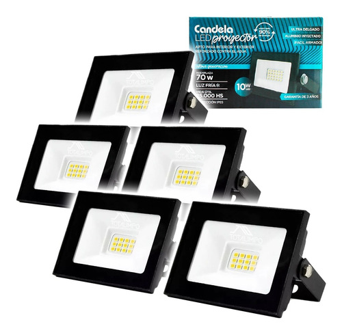 5 Reflectores Led 10w Inter/exter Proyector Candela 6841