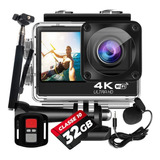 Câmera De Ação Sport 4k 16mp Wifi 32gb + Bastão + Microfone