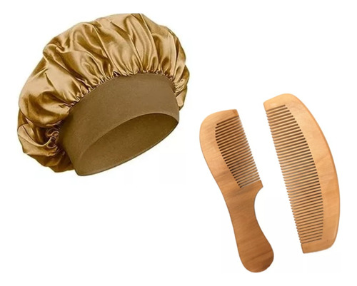 Set De Gorro De Seda Y Peines De Madera Cabello Antifrizz