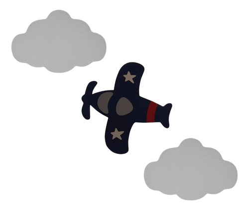 Kit 2 Nuvem Com Led Mais Um Avião Com Led Luminaria Bebe 3pc
