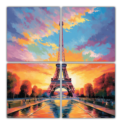 60x60cm Cuadro Arte Urbano Torre Eiffel Bastidor Madera