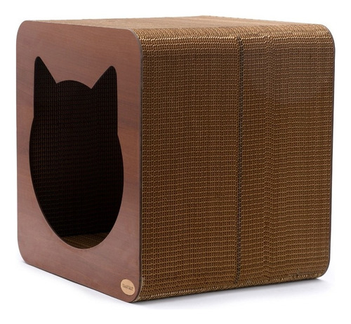 Rascador Casa Gato Cubo Cucha Cartón Y Madera Premium Rascat