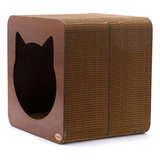 Rascador Casa Gato Cubo Cucha Cartón Y Madera Premium Rascat