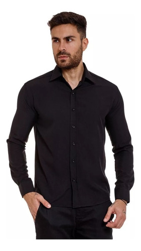 Camisa Social Masculina Slim Fit Sem Bolso Luxo Não Amassa