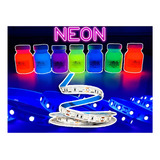 Pintura Neon Fuba 7pzas 100gr C/u + 1 Tira Led Uv De 5m