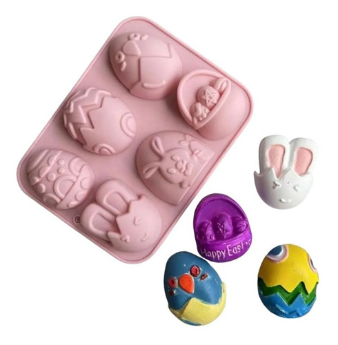 Molde Silicona 6 Huevos De Pascua Con Detalles 