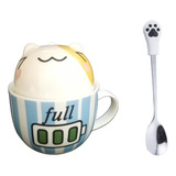 Taza Doble Y Cuchara Gato Gatito Batería Kawaii Regalos