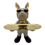 Figura Decorativa Bulldog Perro De Pie C/bandeja 30cm Altura