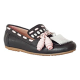 Chatitas De Mujer Mocasines Viru 439 Cuero Negro Flores