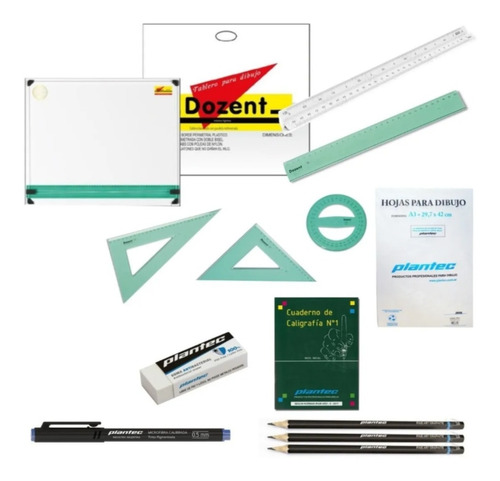 Kit Set 40x50 Tablero Dozent Plantec Bolsa Dibujo Regalo 