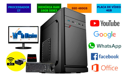 Pc Designer I7 16gb Ssd 480gb Monitor E Placa De Video 4gb