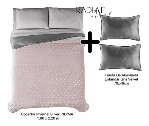 Pack Cobertor Silver Ind/mat +2 Fundas Almohada Gris Vianney