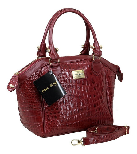 Bolsa Tote Oliver Mour 1008 Design Croco De Couro De Crocodilo  Marsala Com Alça De Ombro Marsala Alças De Cor Marsala