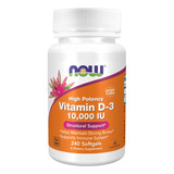 Vitamina D3 Now Foods 10.000 Ui 240 Cápsulas Gel,  Importada