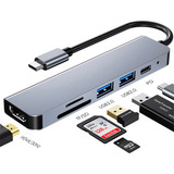 Hub Usb 3.0 Tipo C Hdmi 6 Em 1 Notebook Projetor Carregador