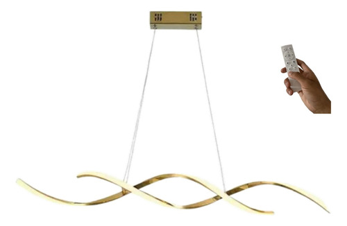 Lustre Led Espiral Moderno 54w 100cm Dourado C/ Controle