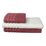 Conjunto De Toalha 3 Pçs Comfort Teka 450g/m² Felpuda Cor Rosa E Branco