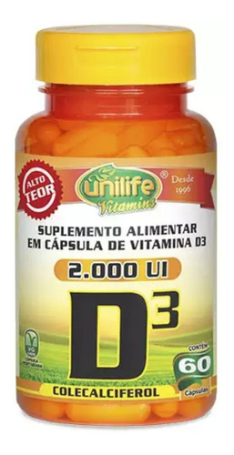 Vitamina D3 Colecalciferol 2000ui - 60 Cápsulas - Unilife