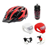 Casco Mtb/ruta Evol, Luces Y Caramañola  Negro Rojo Talle L