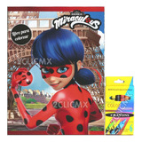 12 Libros Colorear 16 Pag  + 12 Crayolas  Ladybug Miraculous