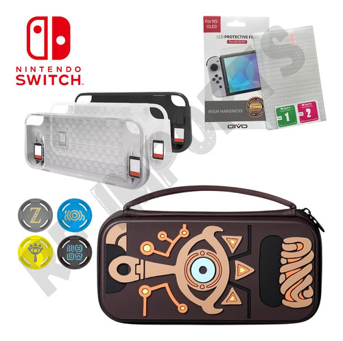 Case Nintendo Switch Oled + Película Vidro + 4 Grip +tpu