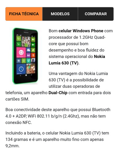 Celular Raridade Motorola Lumia 630 Com Tv Digital