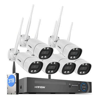 H.view Kit 6 Cámaras De Seguridad Vigilancia Wifi inalámbrico 5mp Kit Circuito Cerrado Audio 3TB | Envío gratis