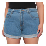 Short Jeans Plus Size Feminino Algodão Barra Virada