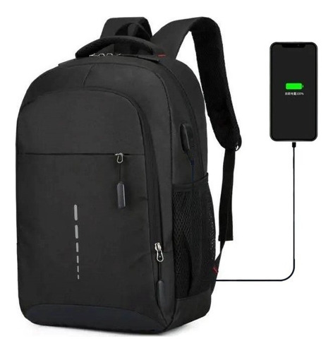 Mochila Usb Casual Deportiva Viaje Back Pack Escolar 8002 Am7 Color Negro