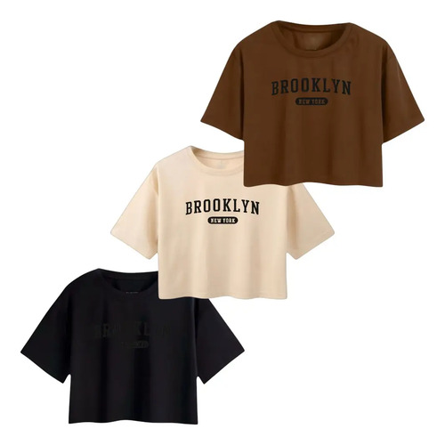 Kit 3 Cropped Feminino Brooklyn Oversized | Parcelamento sem juros