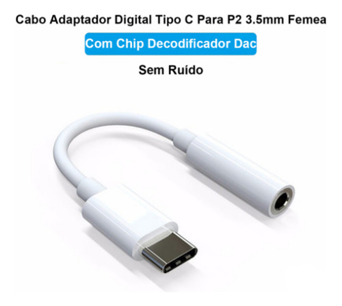 Adaptador De Fone De Ouvido Tipo C Para P2 3.5mm