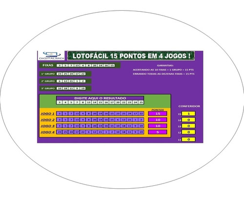 Lotofácil 15 Pontos Em 4 Jogos (planilha Especial)