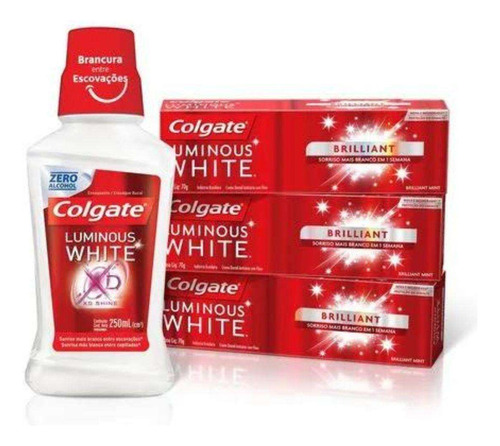 Kit Colgate Luminous White Com Enxaguante Bucal