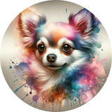 Quadro Redondo 15cm Chihuahua Alumínio Pet Dog Artístico 