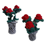 Adorno De Mesa - Jarrón Con Flores - Tejido A Crochet