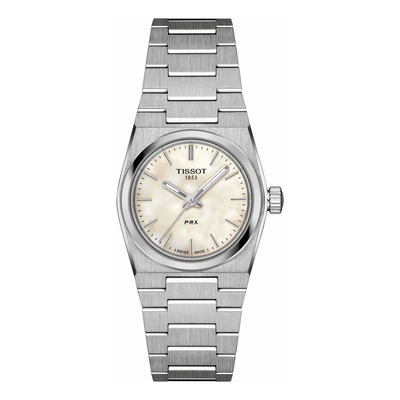 Reloj Tissot Prx Quartz 25mm T1370101111100 T137.010.11.111.00 Vg, Caja De Acero Inoxidable, Esfera Madreperla Blanca, Cristal De Zafiro Gris Blanco