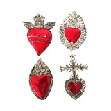 Milagros Charms - Tin Painted Sacred Heart Ornaments - ...