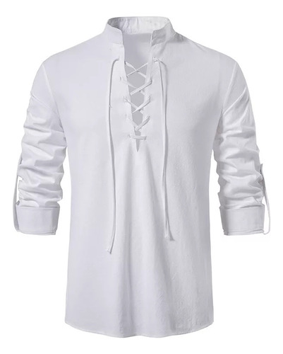 Blusa Para Hombre Medieval Pirata Camisa Vikingo Renacentist