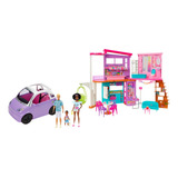 Pack Barbie Casa Malibu + Coche Electrico + Muñecas Mattel