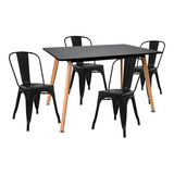 Juego Comedor Mesa Eames Negra + 4 Sillas Tolix Metalicas