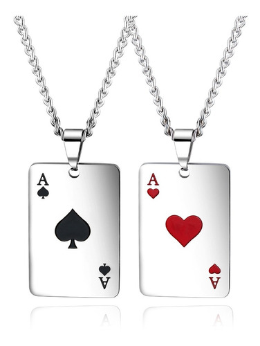Collar X 1 Cartas Ases Poker Hombre Y Mujer Amor Acero Inox 