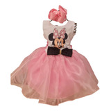 Vestido Minnie Minie Luxo Rosa Aniversario Rosa