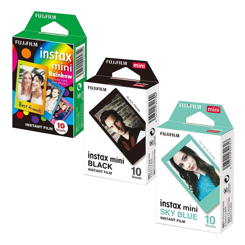 Filme Fujifilm Instax Mini Rainbow, Sky Blue, Black 30 Fotos