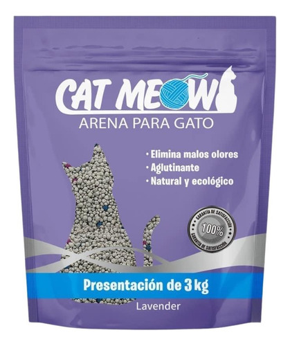 Arena Para Gatos Caja Arenero Cat Meow Lavanda-eucalipto 3kg